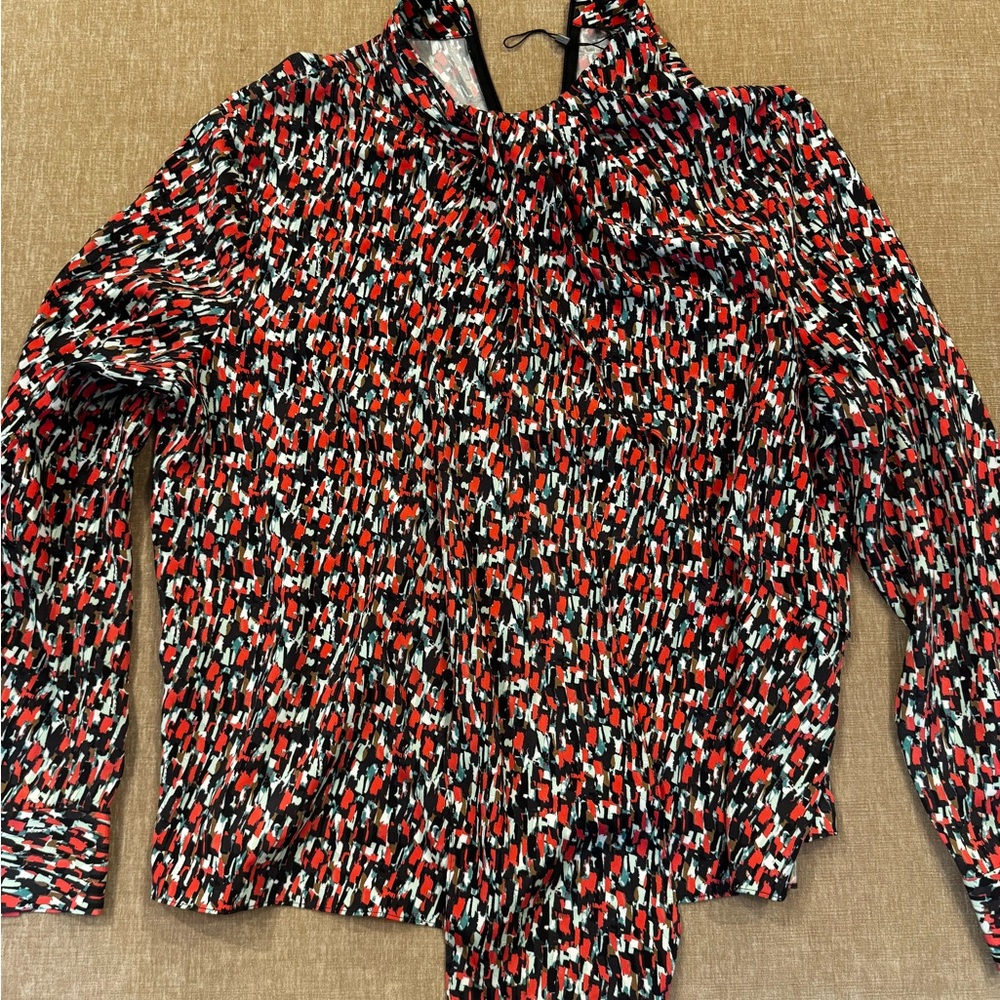 St. John Red and Black Patterned Top